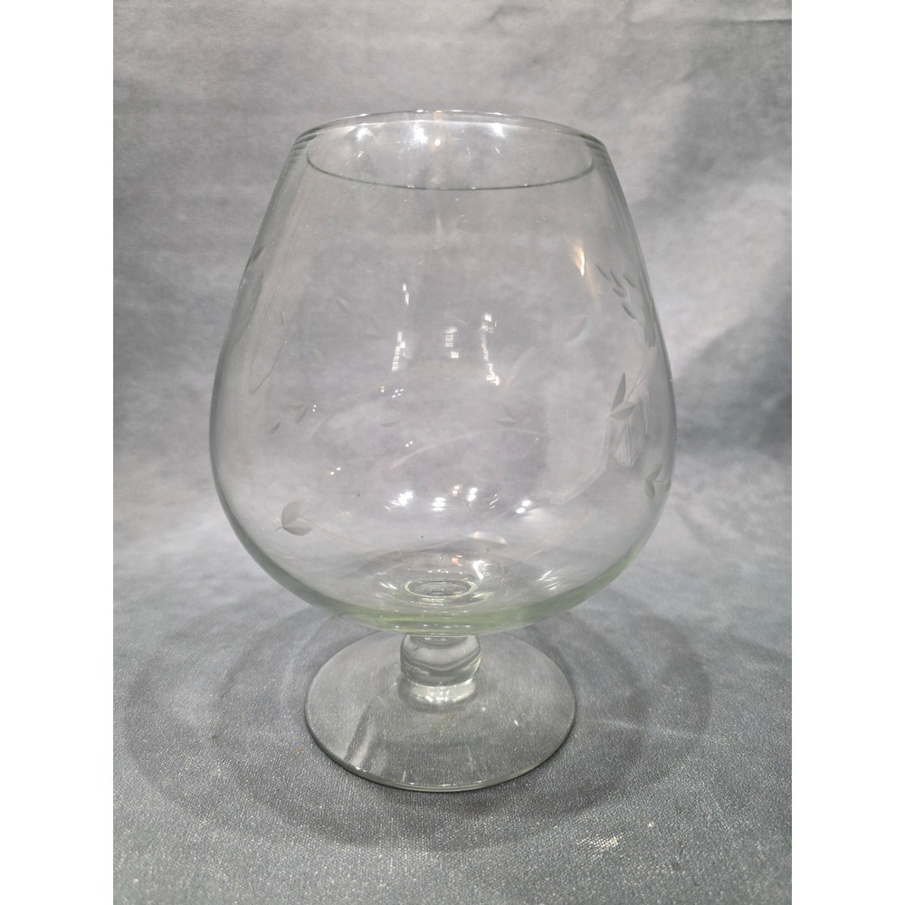 Vintage Etched Glass Brandy Snifter Terrarium Floral Leaf Centerpiece Vase 8.5in